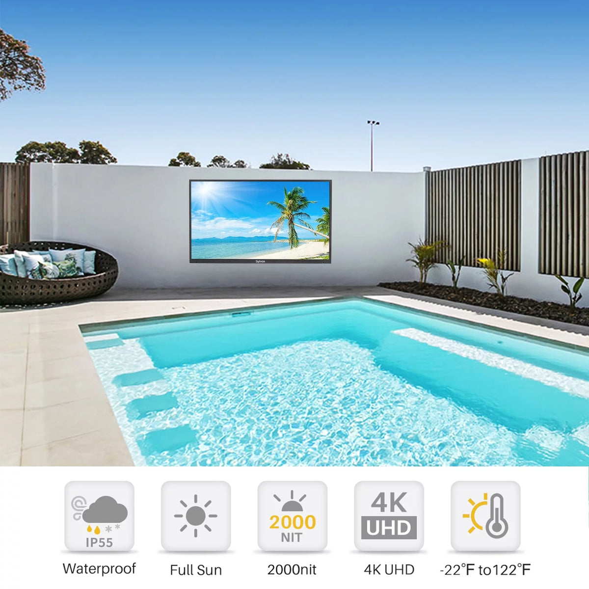 55 inch 2000 Nits 4K UHD IP55 Waterproof Outdoor TV M526