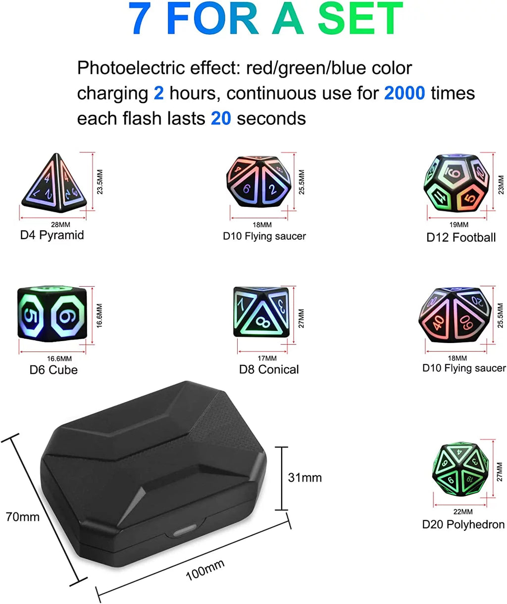LED Glow Dice Set with Charging Case M16219