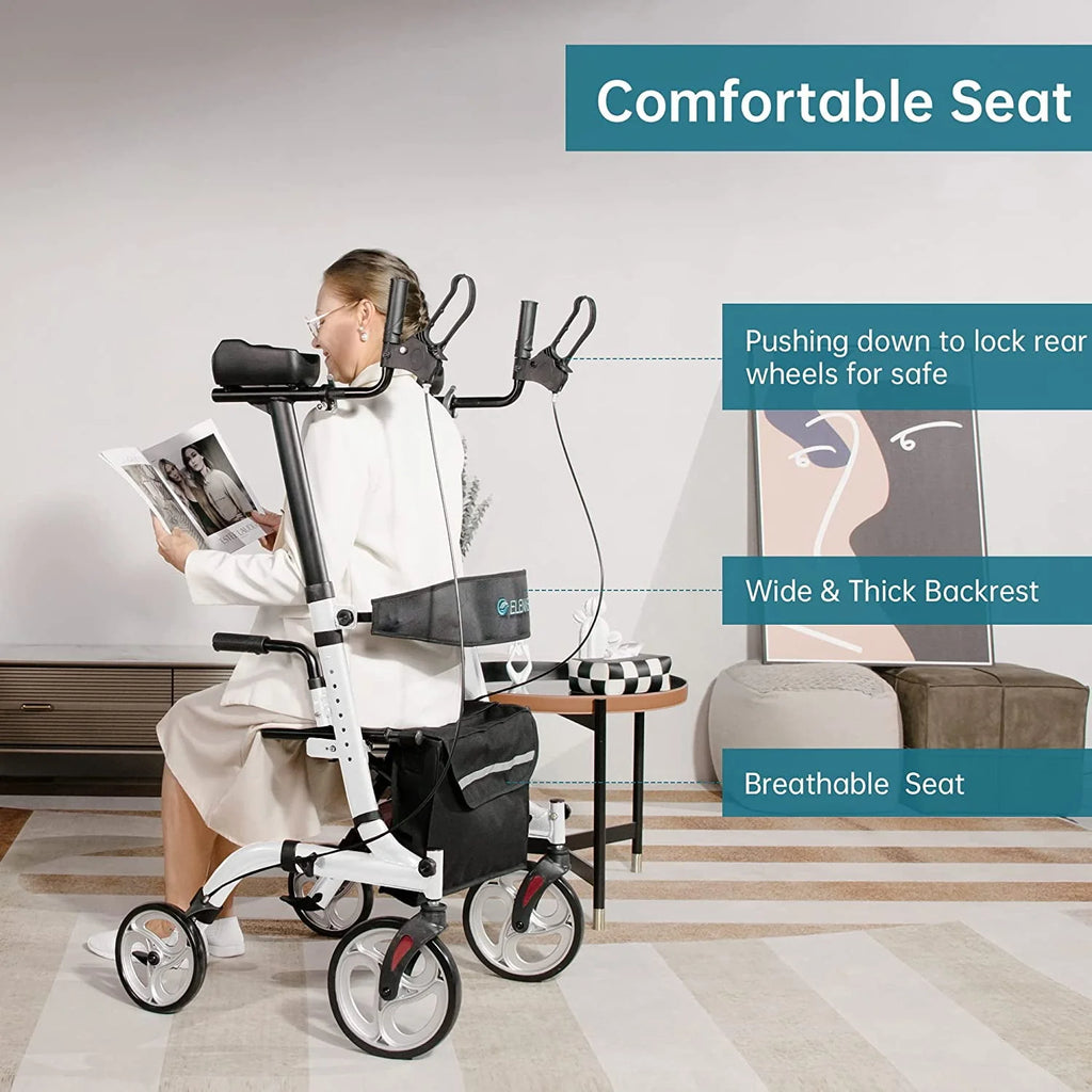 Upright Folding Rollator Walker with Seat, White S67388