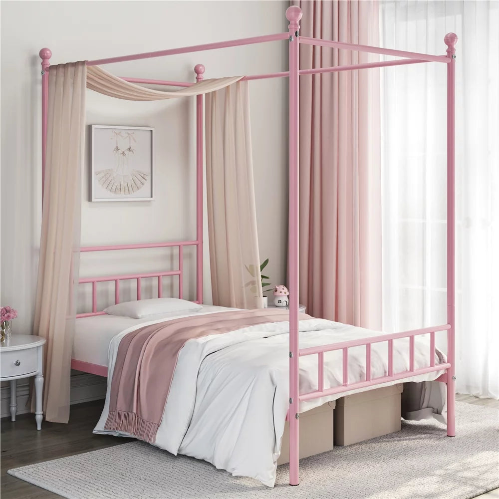 Queen Black Metal Canopy Bed Frame with Headboard & Footboard U666598