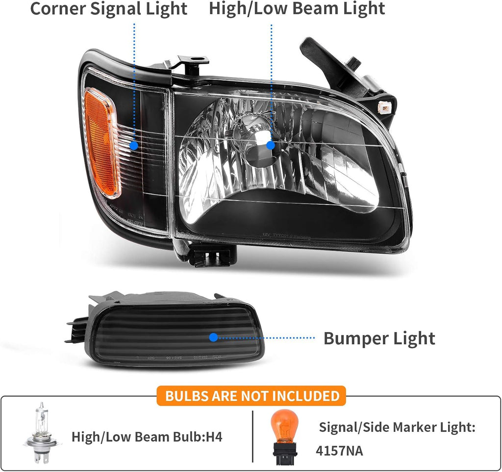 Black Housing Headlight Assembly with Bumper Lights W8474