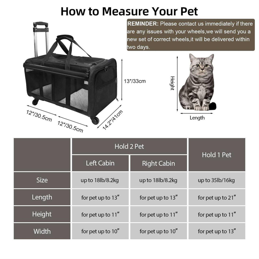 Double-Compartment Pet Rolling Carrier with Wheels B814