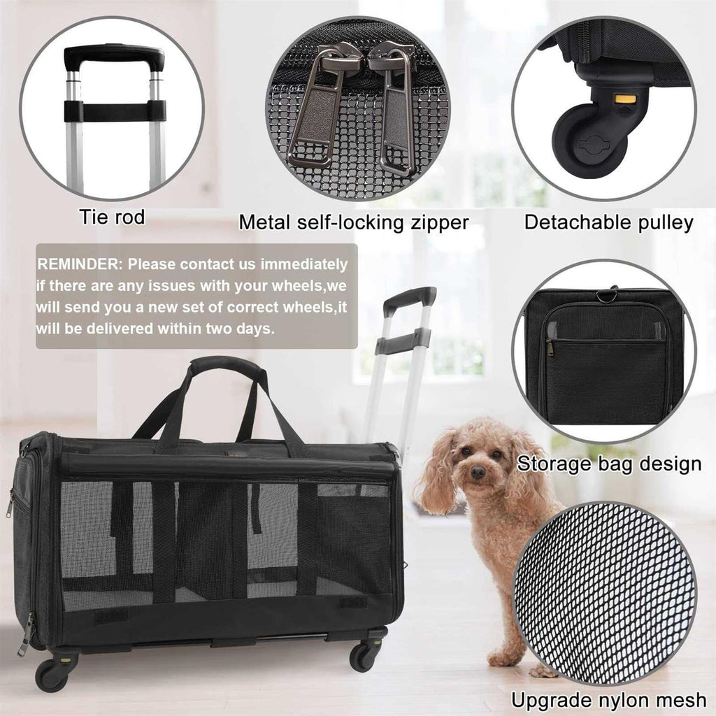 Double-Compartment Pet Rolling Carrier with Wheels B814