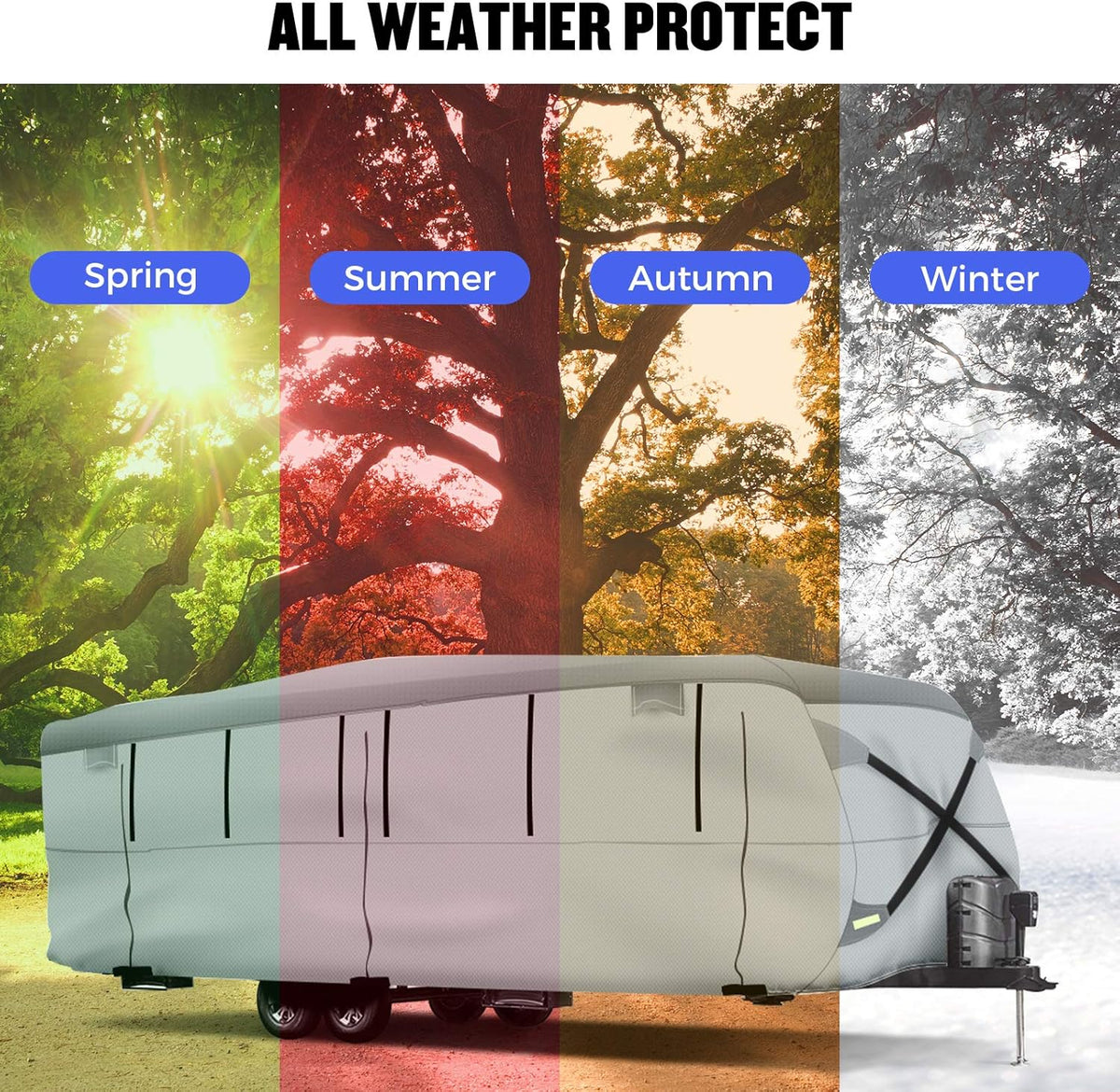 Gray Windproof Travel Trailer RV Snow Cover with Jack Cover & Patch Kit D3155