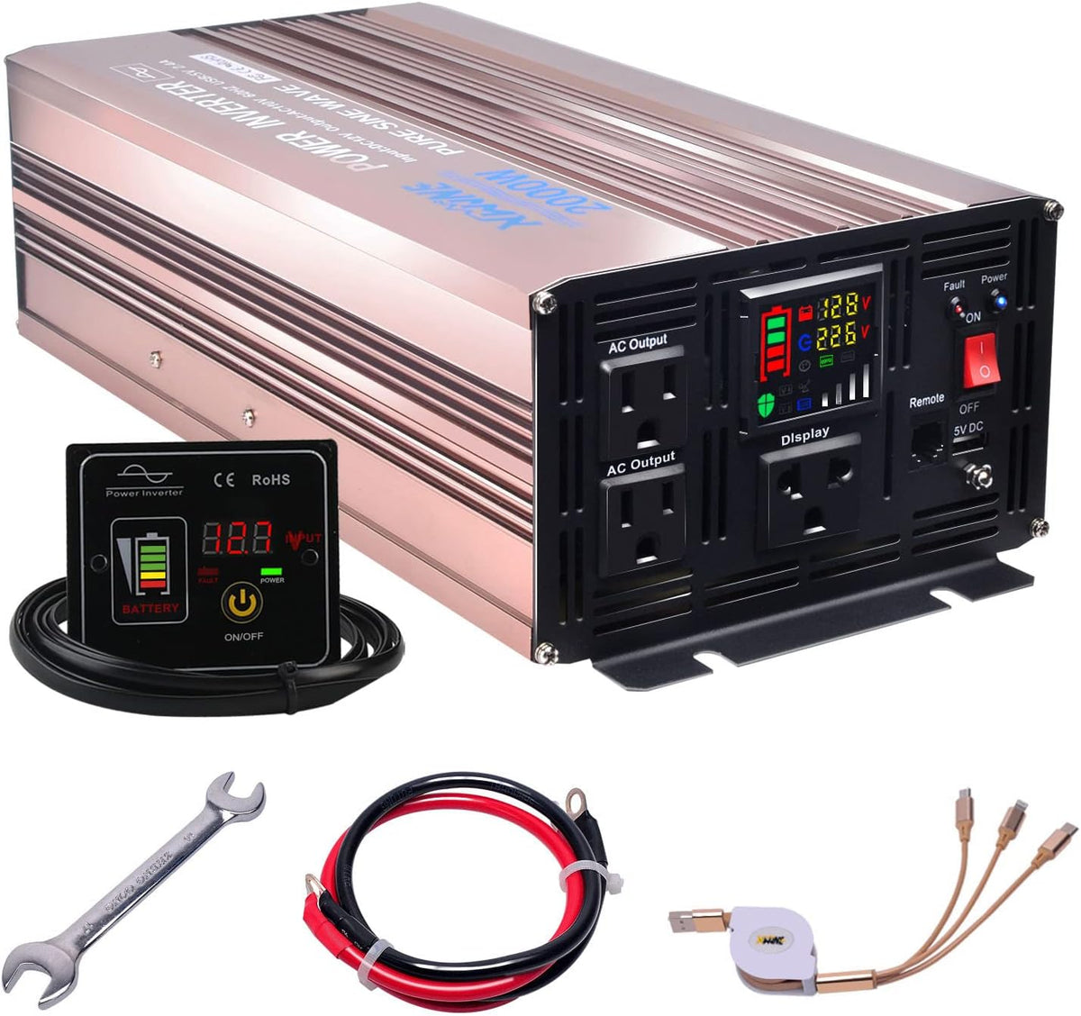 500 Watts Power Inverter 12V to 110V Pure Sine Wave with LED Display and 4.2A USB Charging Ports & 2 AC Outlets Pack of 2 O657