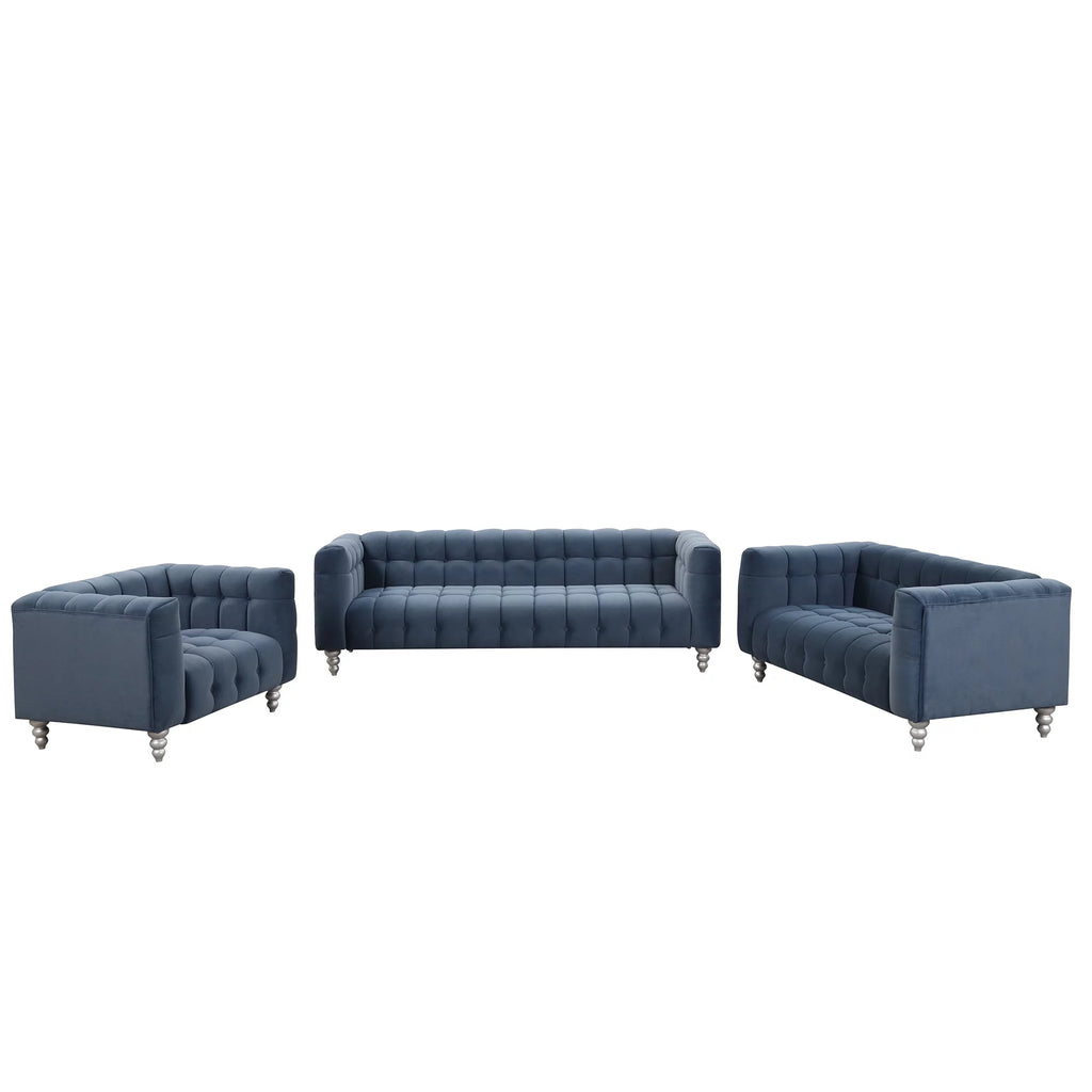 90" Blue Tufted 3 Seater Sofa F9024