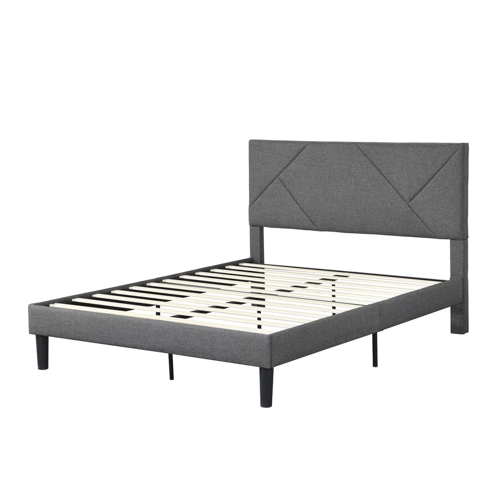 Queen Size Upholstered Platform Bed Frame with Headboard Gray S30979