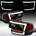 Compatible with 2000-2006 GMC Sierra Denali Black Smoke LED Tube Headlights + Sequential Bumper Lights V99329