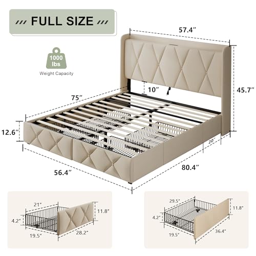 Light Grey Twin Upholstered Platform Bed Frame with 3 Storage Drawers G3722