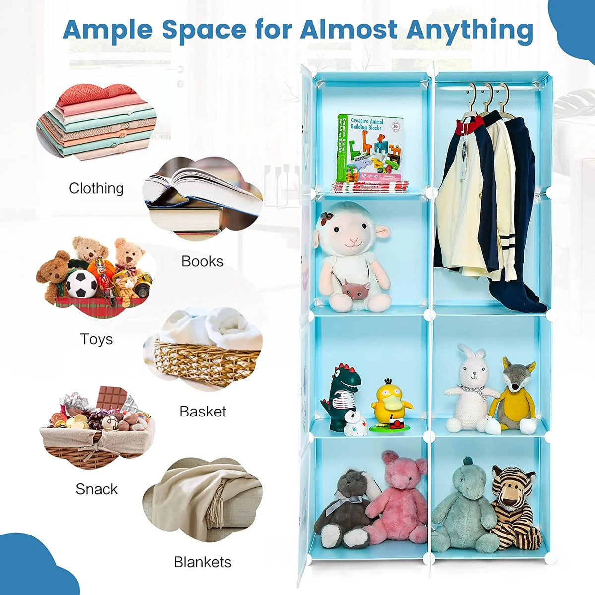 8 Cube Children Wardrobe with Doors and 2 Hanging Sections F730848