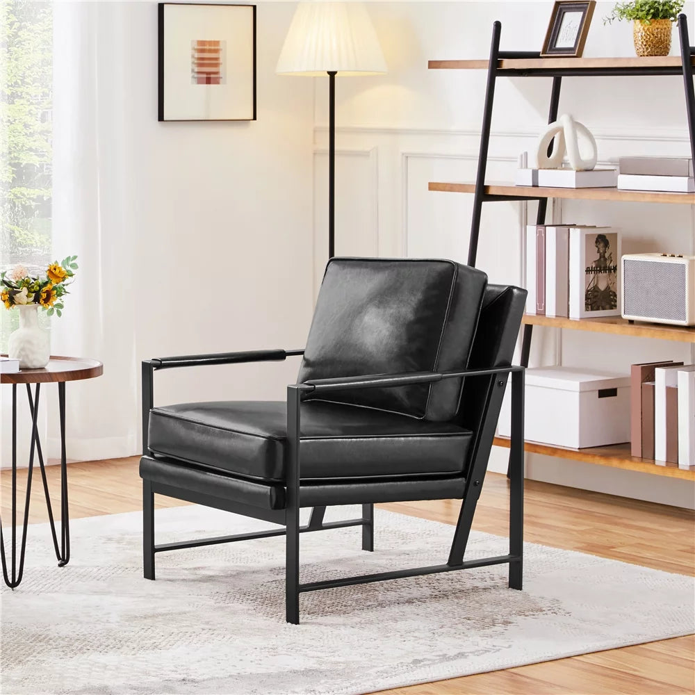 Brown Faux Leather Accent Chair with Metal Frame C144