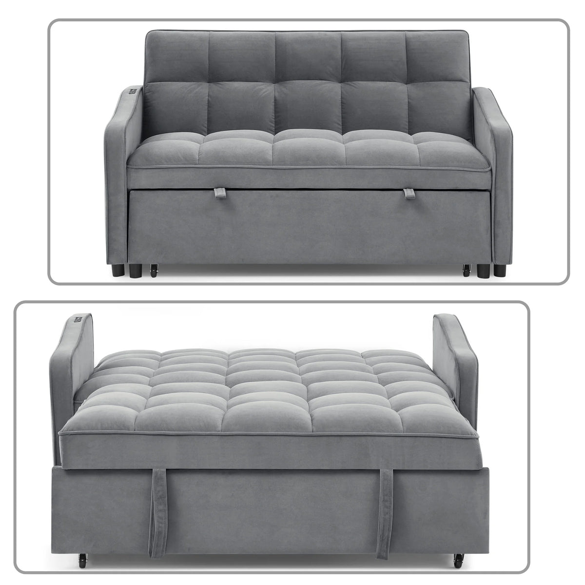 Grey Velvet 2-Seater Sofa Bed Q411073