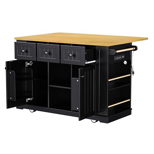 53" Kitchen Cart Island on Wheels with Power Outlet P110021