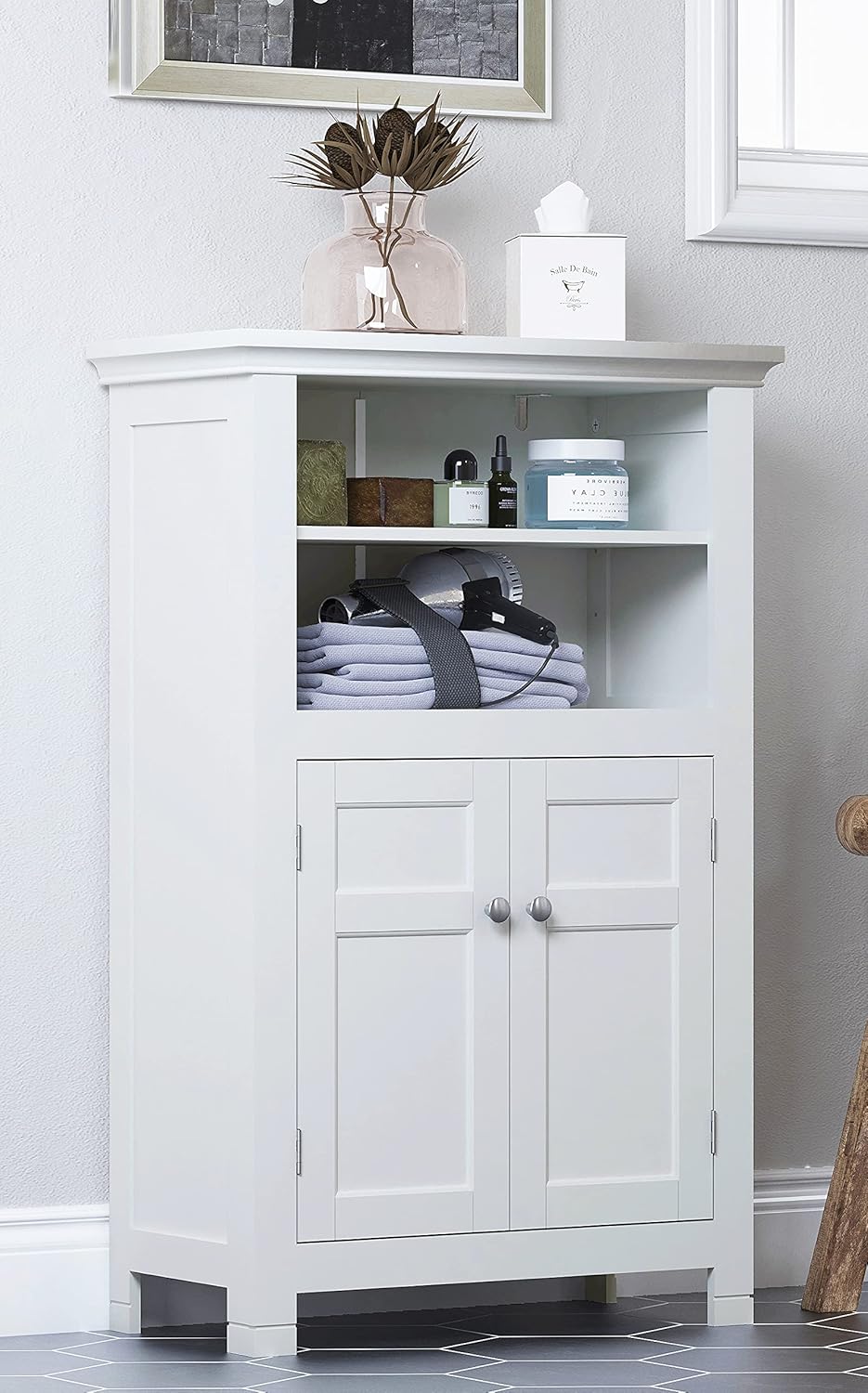 Freestanding Bathroom Cabinet with Doors and Adjustable Shelf, White C939