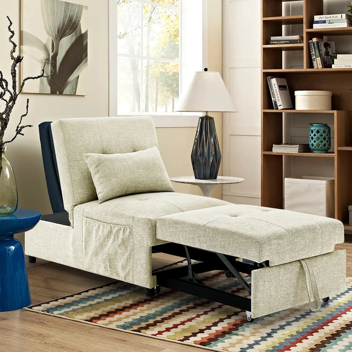 Beige Folding Sofa Bed Chair with Storage Bag Z428