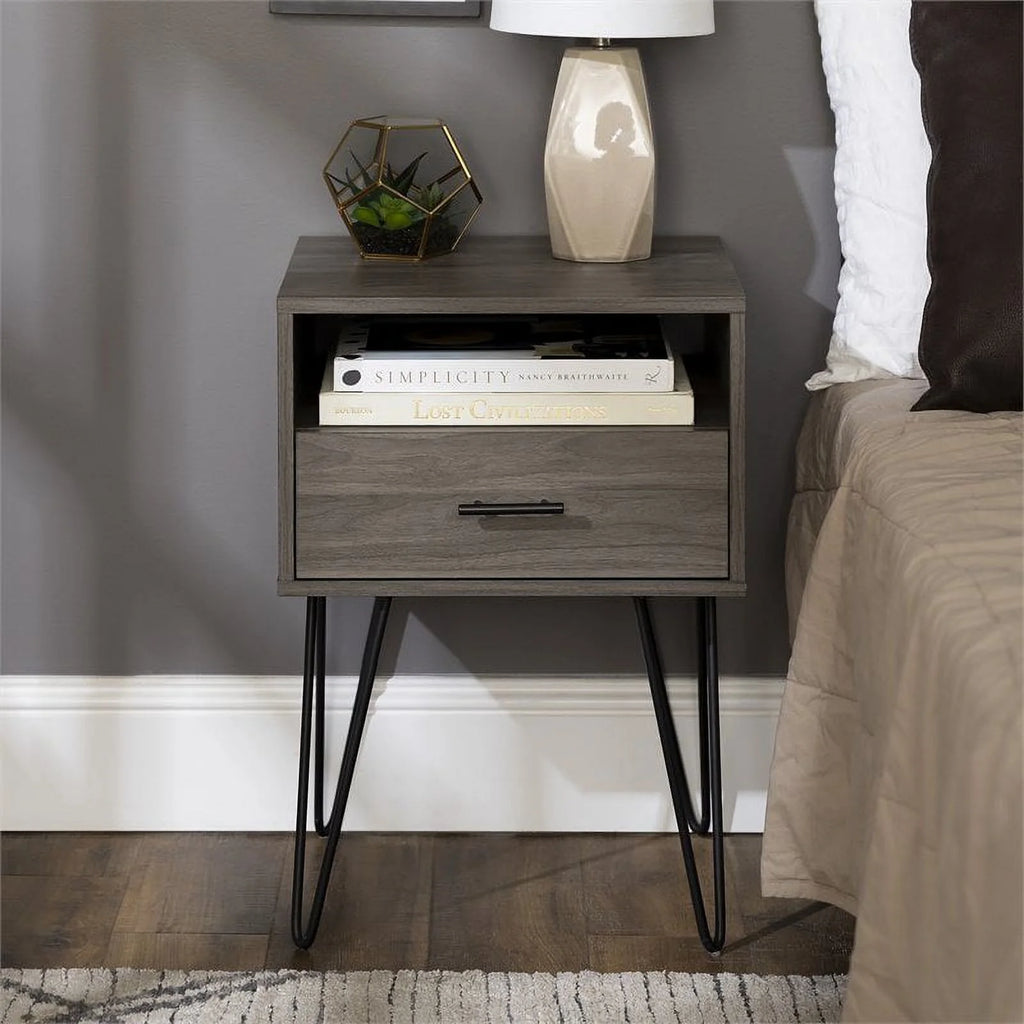 18" Single Drawer Hairpin Leg Nightstand D643