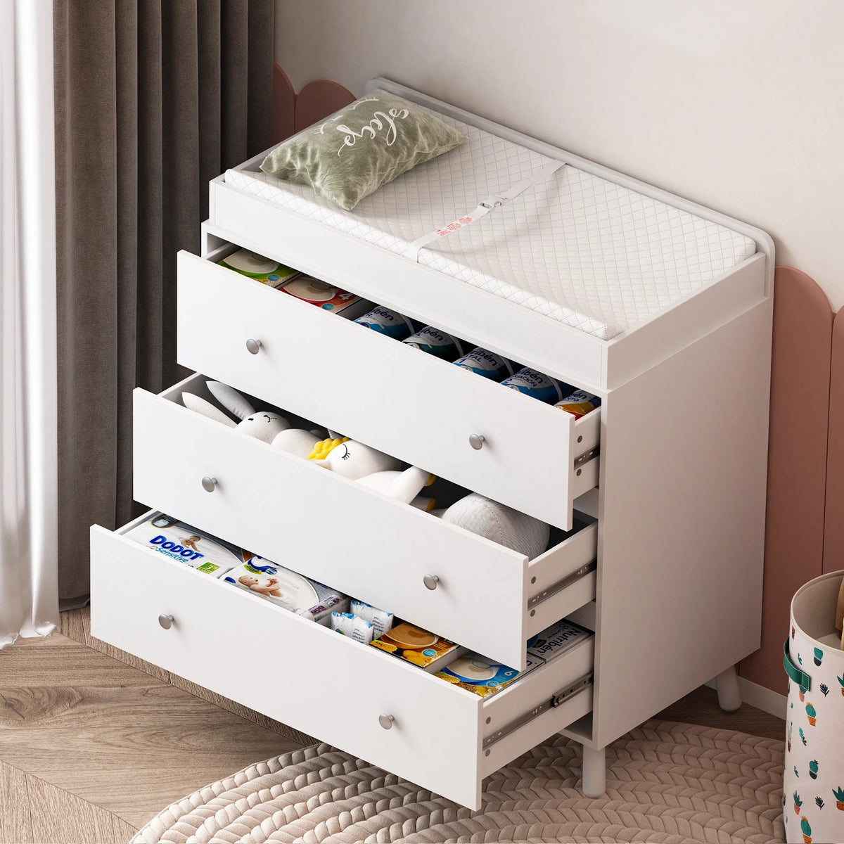 White 3 Drawer Changing Table with Removable Pad N69701