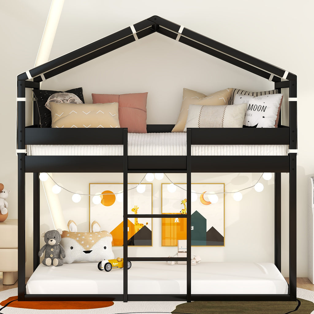 Twin-Over-Twin Wooden Bunk Bed with Play Tent G98173