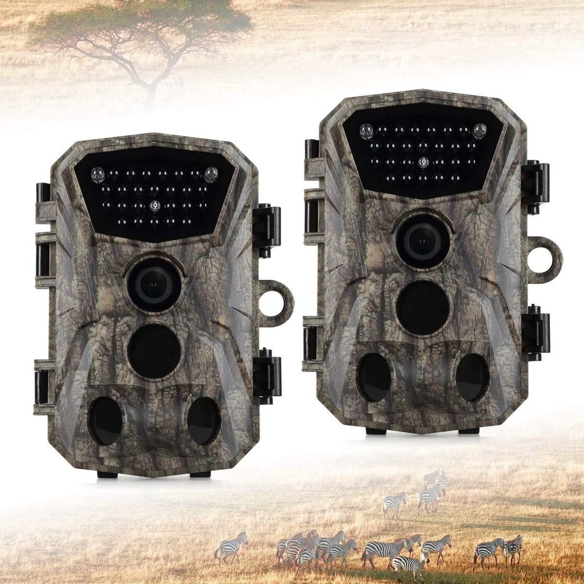 2 Pack 18MP 1080P Game Hunting Scouting Camera with 3 Infrared Sensors Motion Activated Night Vision 2.4" LCD H7539