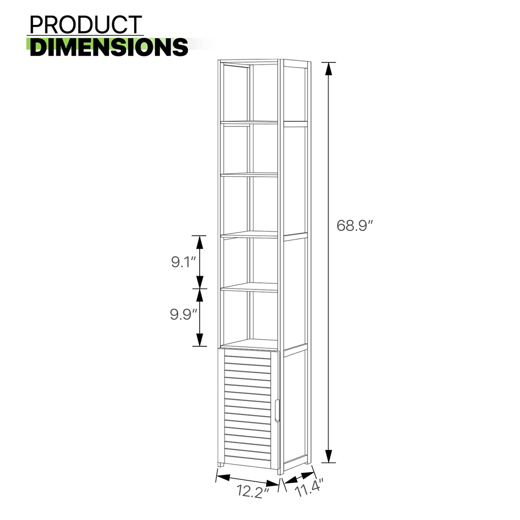 Bamboo 7 Shelves Bookcase with Door M5083