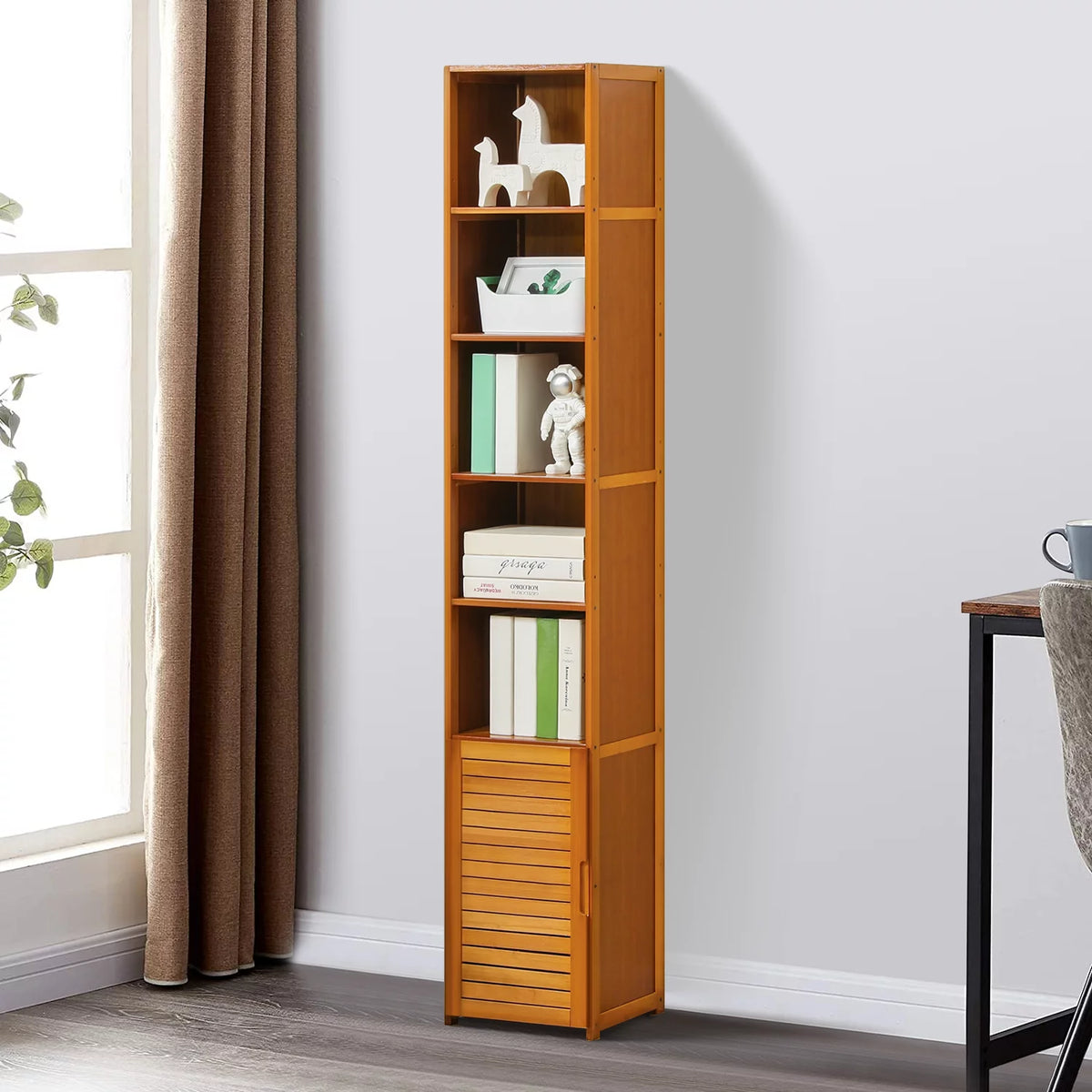 Bamboo 7 Shelves Bookcase with Door M5083
