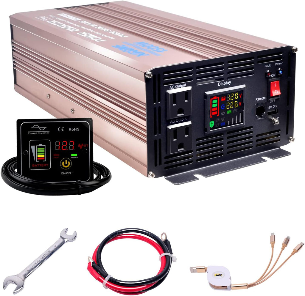500 Watts Power Inverter 12V to 110V Pure Sine Wave with LED Display and 4.2A USB Charging Ports & 2 AC Outlets Pack of 2 O657