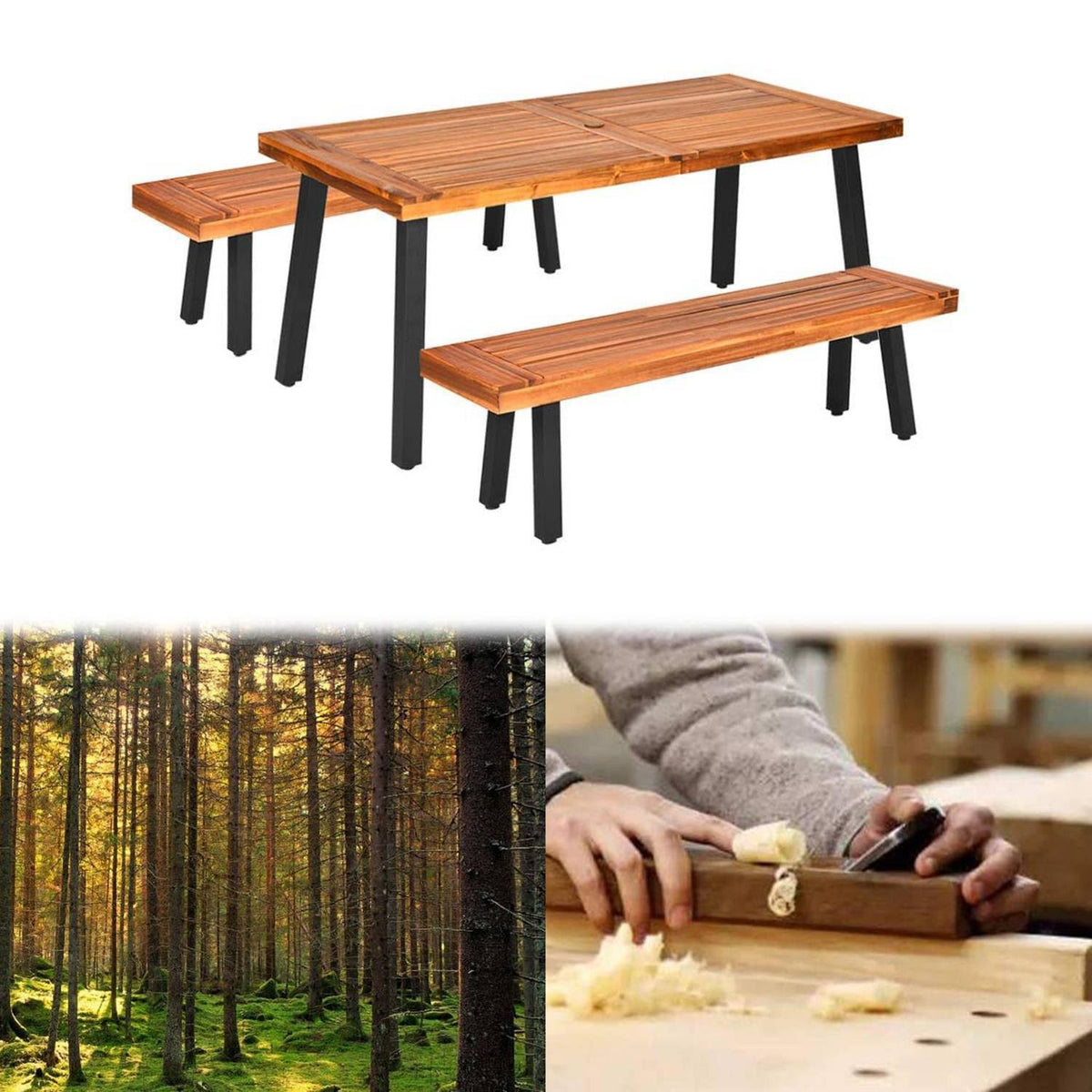 2pc 63x22 Acacia Wood Benches D1501