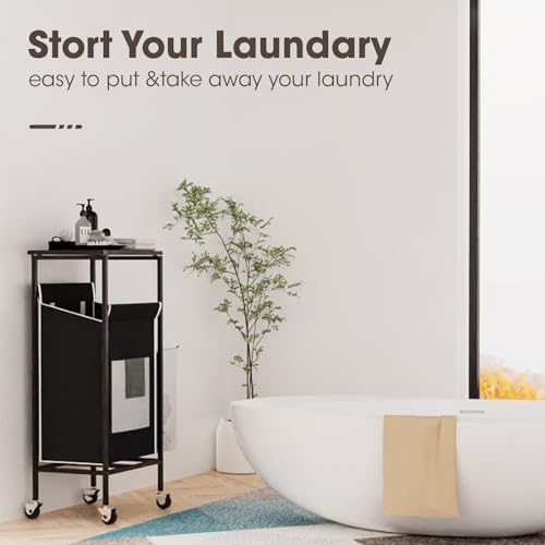 Black Metal Frame Laundry Hamper with Lid and Wheels O75607