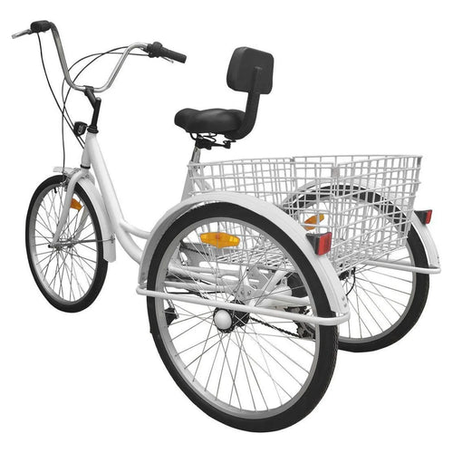 24" 7-Speed 3-Wheel Tricycle with Basket White X6547