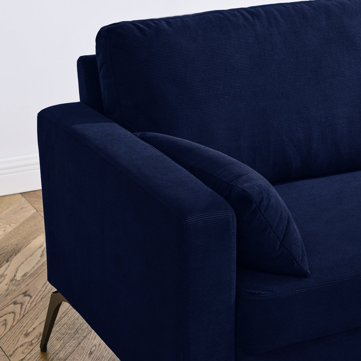 Navy Corduroy 3-Seater Sofa with Two Small Pillows M765