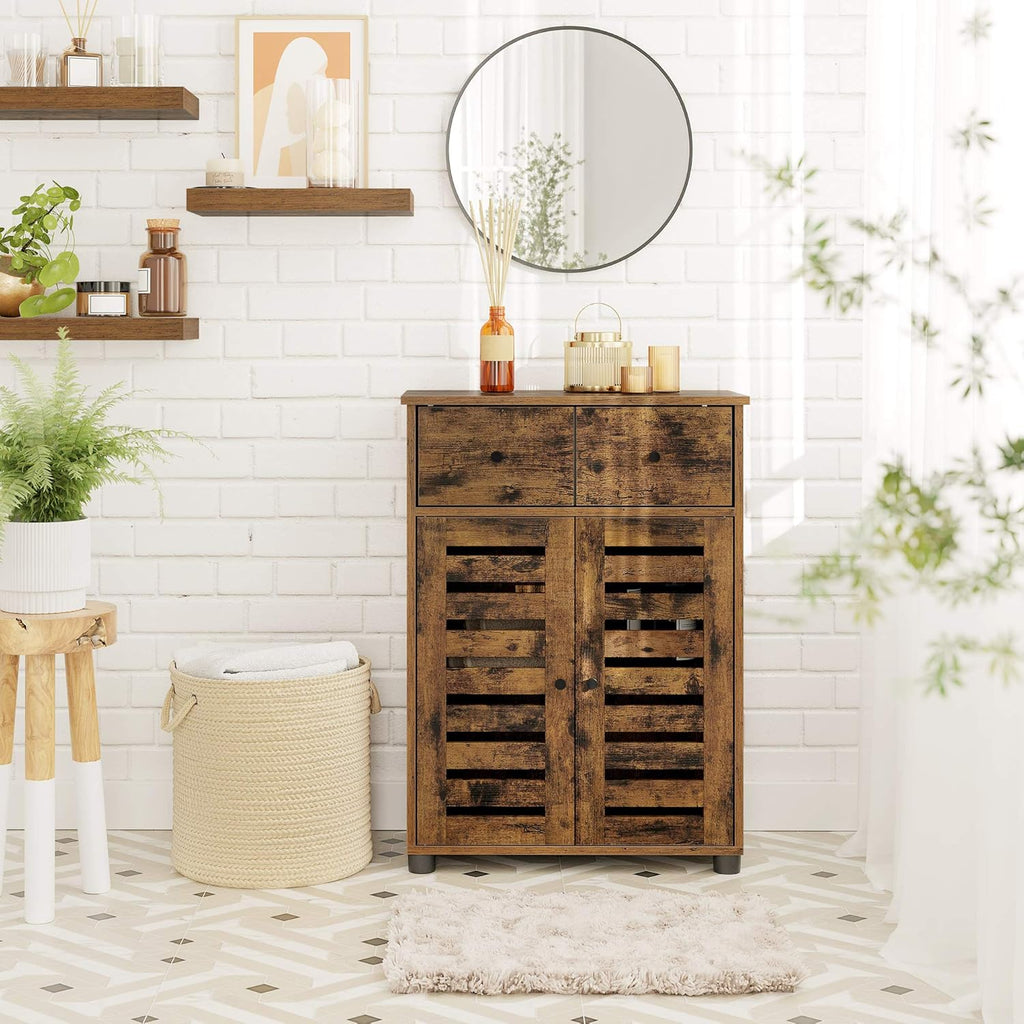 Bathroom Storage Floor Cabinet with 2 Louvered Doors Drawer D134735