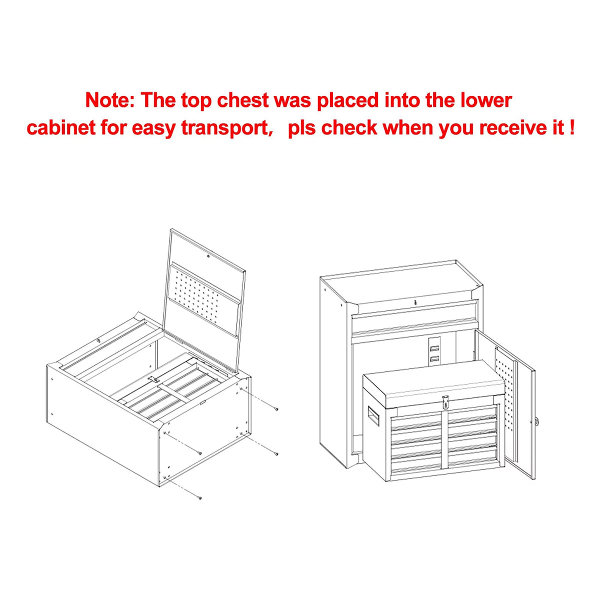 2 in 1 Tool Chest & Cabinet with 5 Sliding Drawers Red Y238