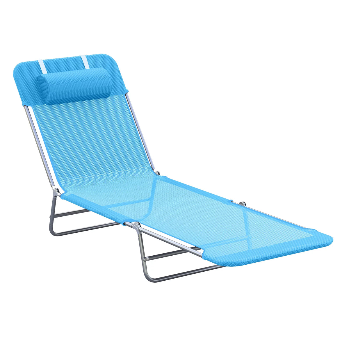 Folding Chaise Lounge Pool Chairs with Pillow, Steel Frame & Breathable Mesh, Black O407