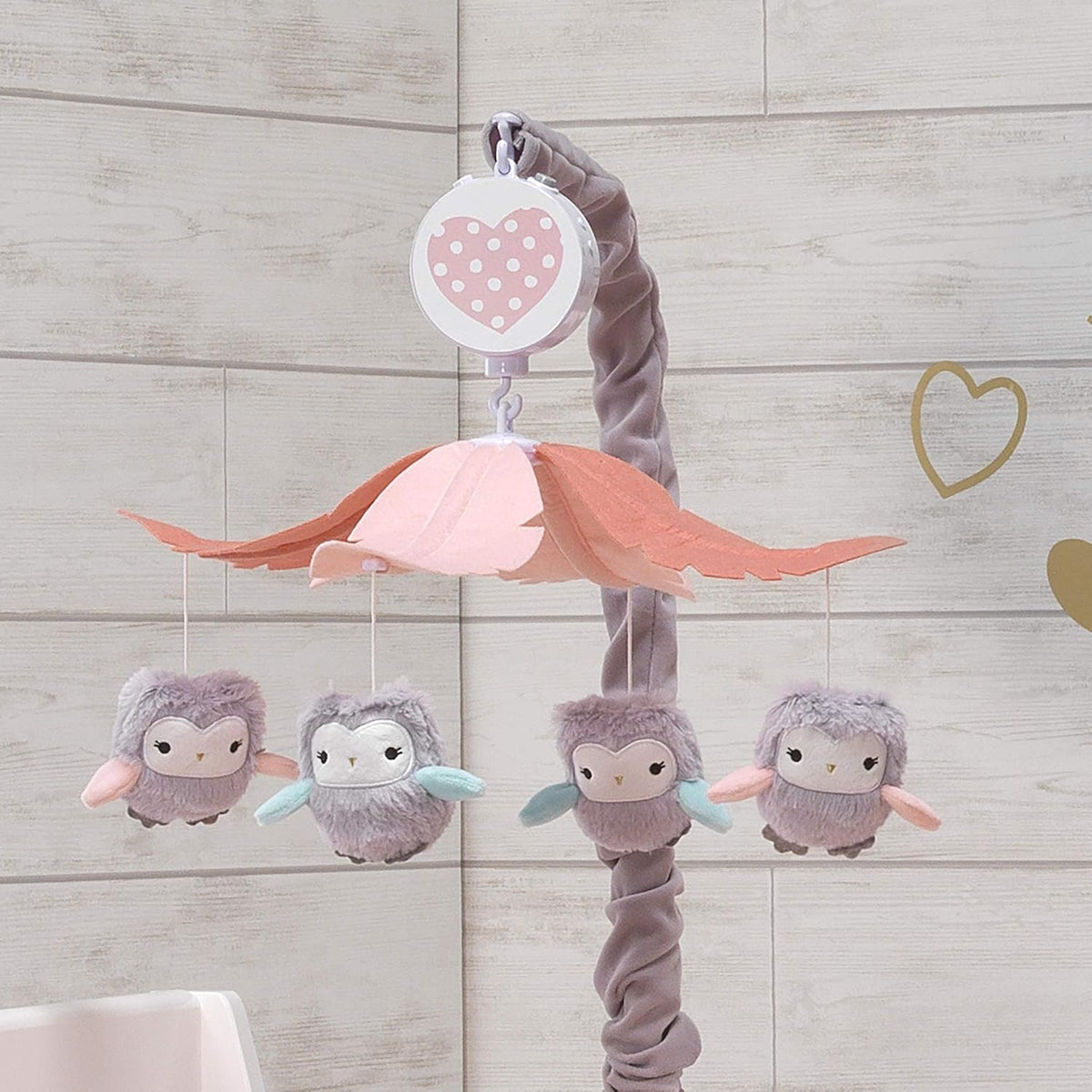 Gray/Pink Musical Baby Crib Mobile Soother Toy O38073