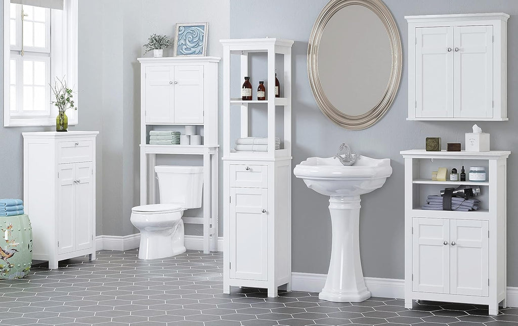 Freestanding Bathroom Cabinet with Doors and Adjustable Shelf, White C939