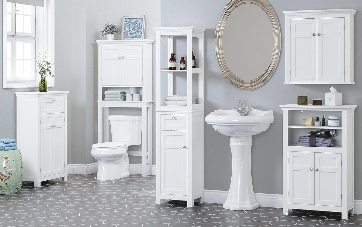 Freestanding Bathroom Cabinet with Doors and Adjustable Shelf, White C939