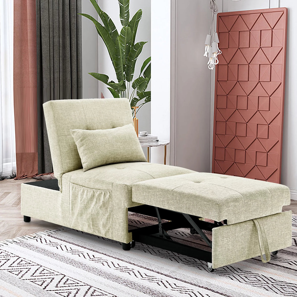 Beige Folding Sofa Bed Chair with Storage Bag Z428