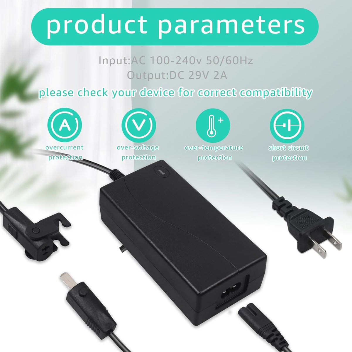 2-Pin 29V2A Power Adapter with Extension Cord for Recliner, Black R577