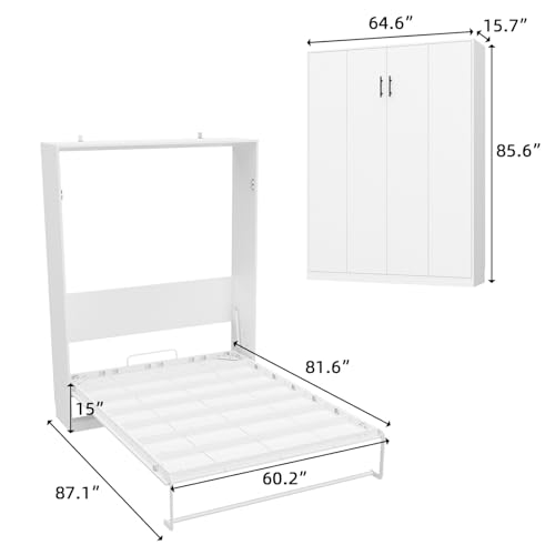White Queen Size Murphy Wall Bed Cabinet Foldable Platform Bedframe R6080