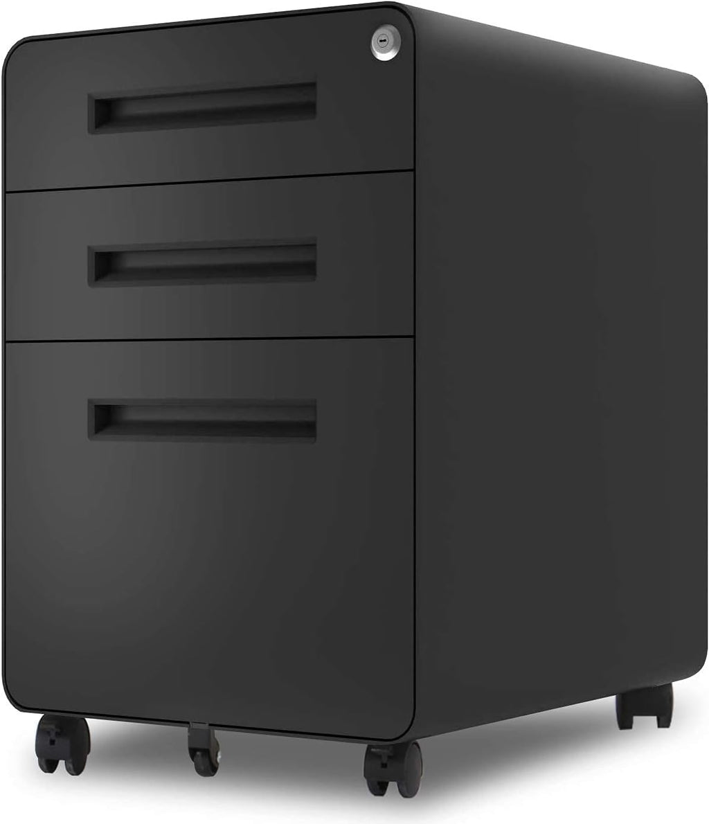 3 Drawer Black Mobile File Cabinet with Lock D735734