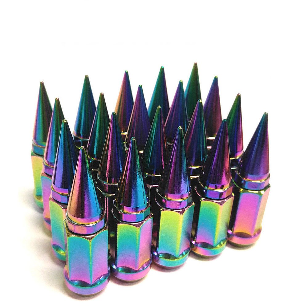 Set of 20 1/2 Extended Spike Tuner Wheel Rim Lug Nuts Tire Screws (Neo Chrome) Pack of 2 S1710
