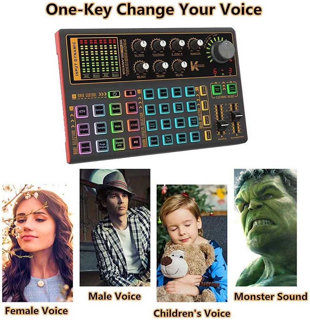 Professional Audio Mixer Sound Card with DJ Mixer Effects, Voice Changer and LED Light, Pack of 2 P61880