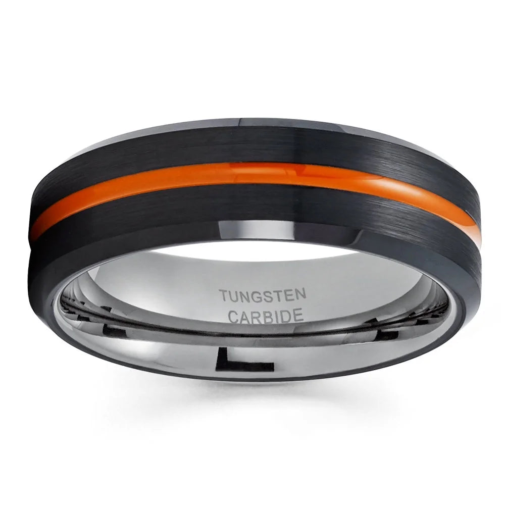 Orange Tungsten Wedding Band 6mm Black Tungsten Ring H40729