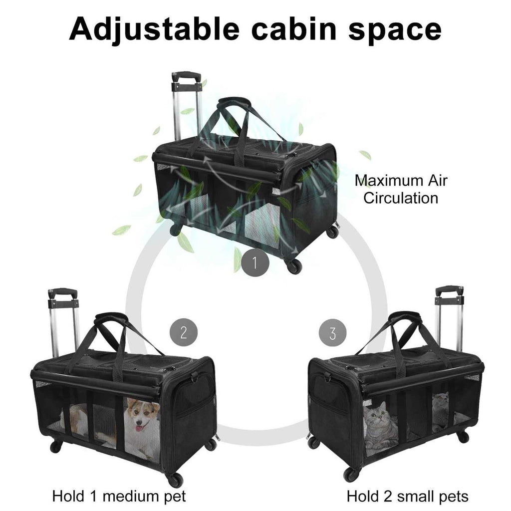 Double-Compartment Pet Rolling Carrier with Wheels B814