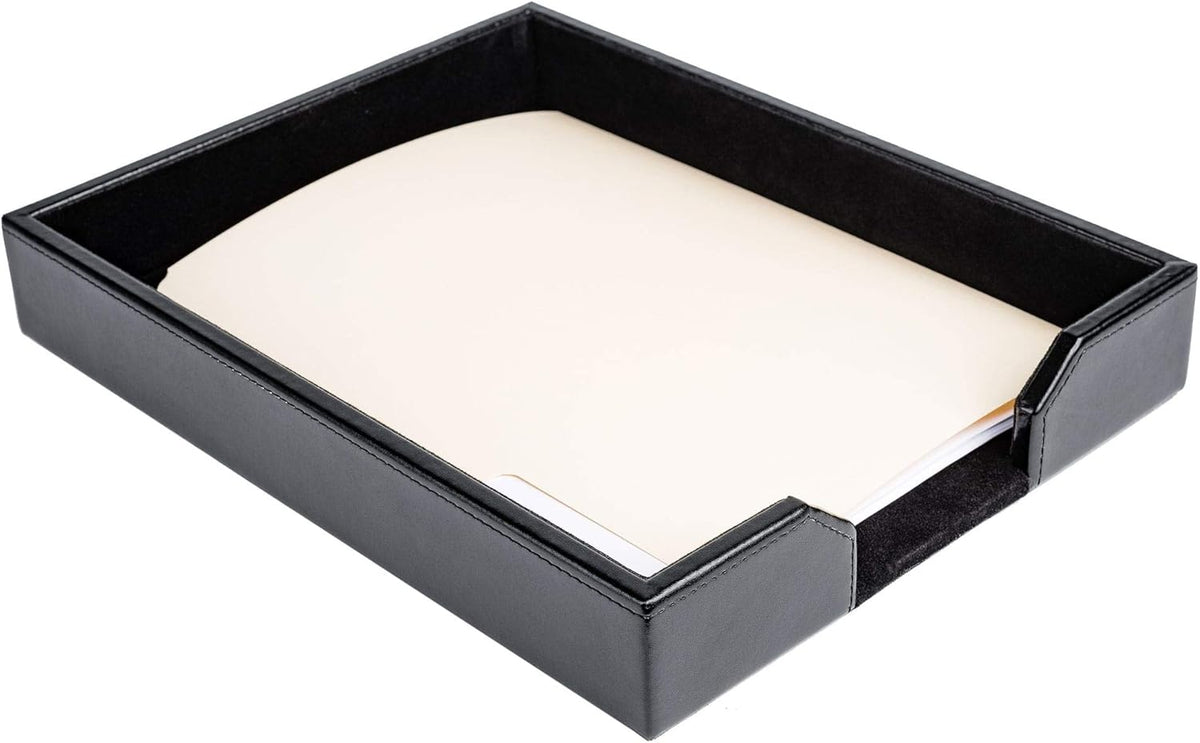 Black Bonded Leather Letter Tray W689