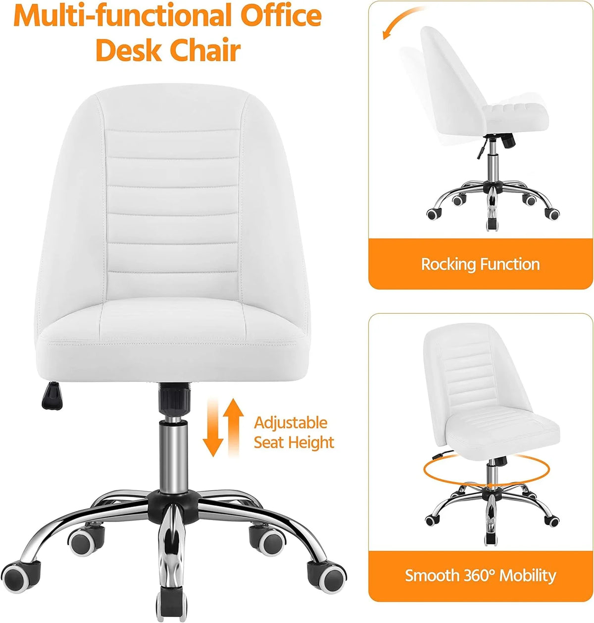 PU Leather Armless Office Chair with Rolling Wheels P295682