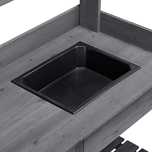 Natural Wood Potting Bench with Sink Drawer Rack Shelves L18044