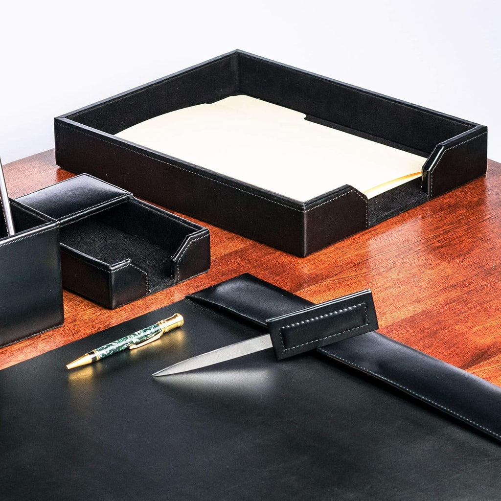 Black Bonded Leather Letter Tray W689