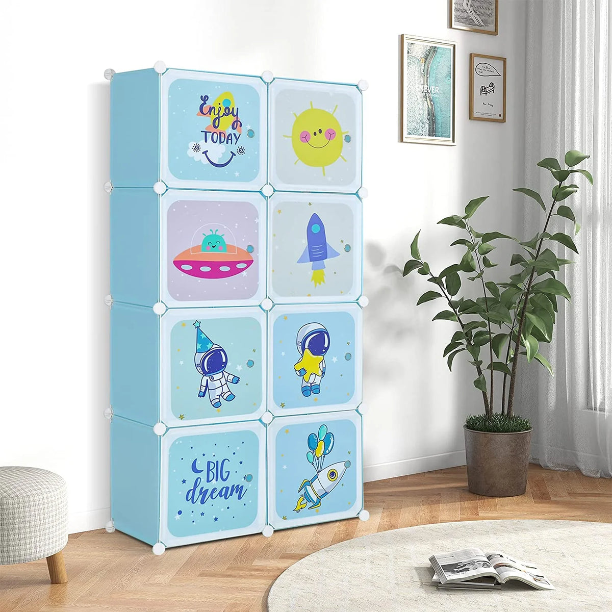 8 Cube Children Wardrobe with Doors and 2 Hanging Sections F730848