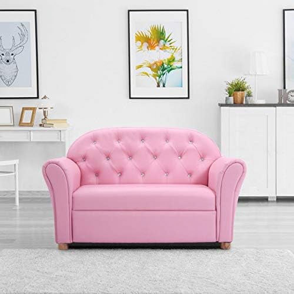 Pink PU Leather Sofa with Wood Construction E65347